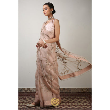 Rhua India Pink Suhani Classical Saree with Stitched Blouse and Petticoat