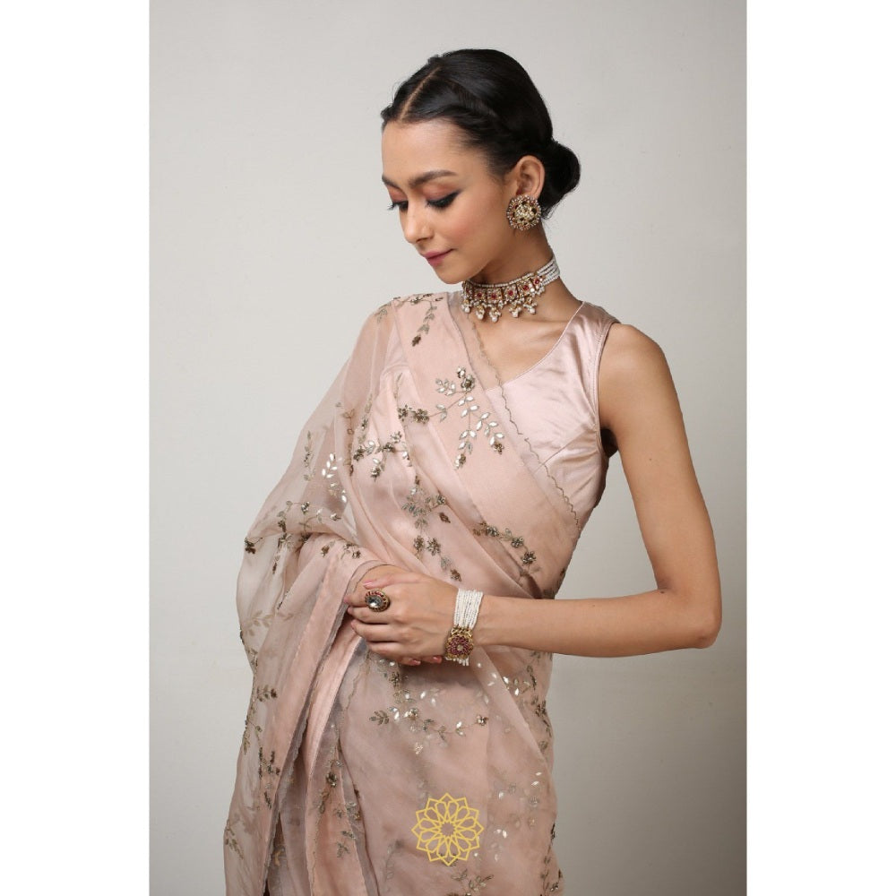 Rhua India Pink Suhani Classical Saree with Stitched Blouse and Petticoat