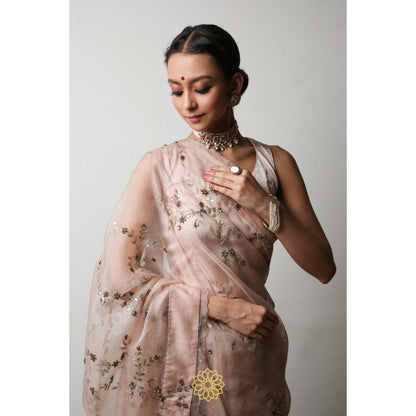 Rhua India Pink Suhani Classical Saree with Stitched Blouse and Petticoat