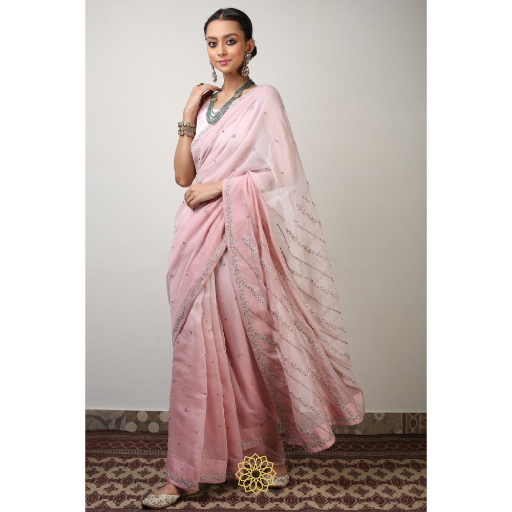 Rhua India Pink Aisha Classical Saree with Stitched Blouse and Petticoat