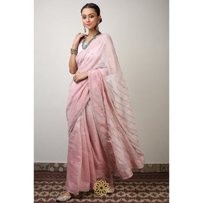 Rhua India Pink Aisha Classical Saree with Stitched Blouse and Petticoat