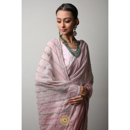 Rhua India Pink Aisha Classical Saree with Stitched Blouse and Petticoat