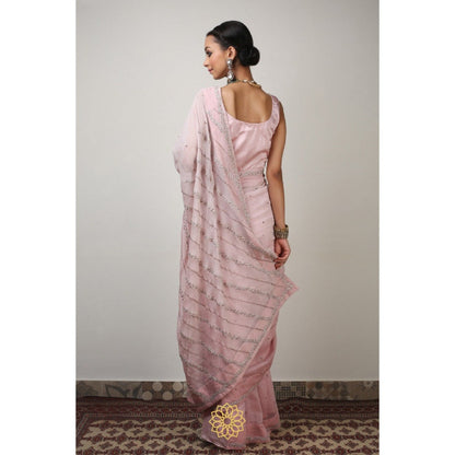 Rhua India Pink Aisha Classical Saree with Stitched Blouse and Petticoat