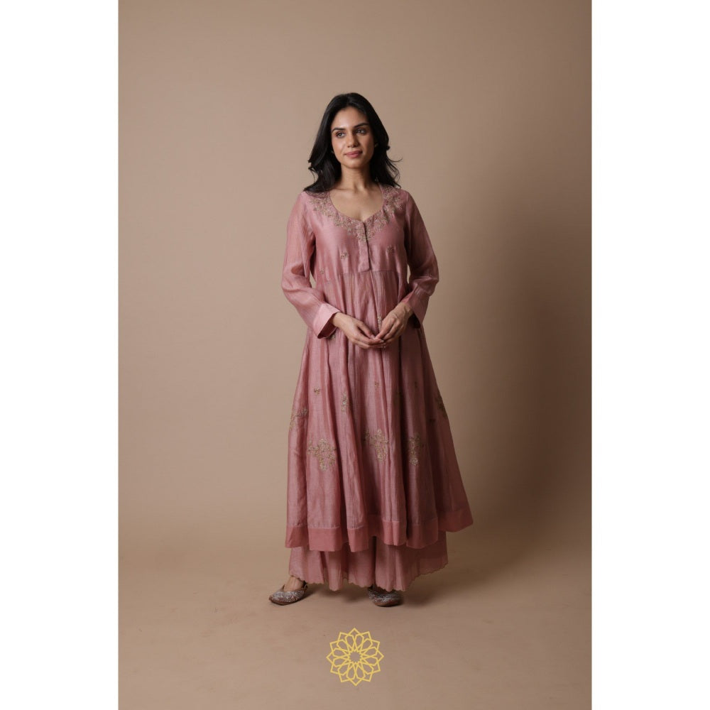 Rhua India Afra Pink Anarkali with Palazzo and Dupatta (Set of 3)