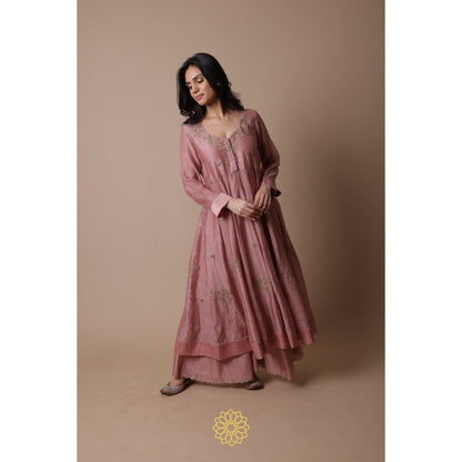 Rhua India Afra Pink Anarkali with Palazzo and Dupatta (Set of 3)