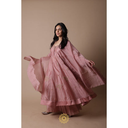 Rhua India Afra Pink Anarkali with Palazzo and Dupatta (Set of 3)