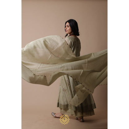 Rhua India Afra Green Anarkali with Palazzo and Dupatta (Set of 3)
