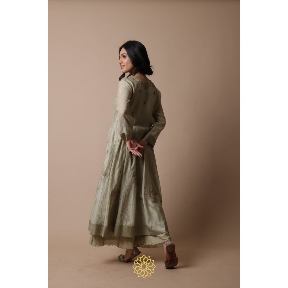 Rhua India Afra Green Anarkali with Palazzo and Dupatta (Set of 3)