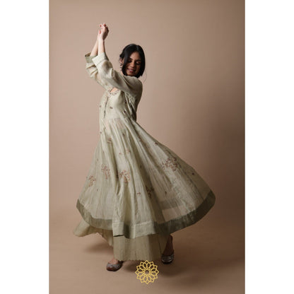 Rhua India Afra Green Anarkali with Palazzo and Dupatta (Set of 3)