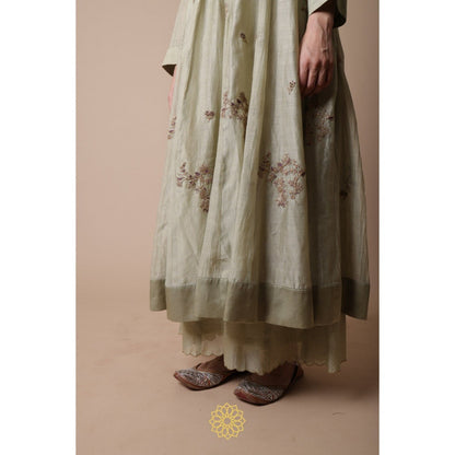 Rhua India Afra Green Anarkali with Palazzo and Dupatta (Set of 3)