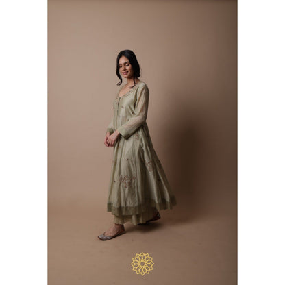 Rhua India Afra Green Anarkali with Palazzo and Dupatta (Set of 3)