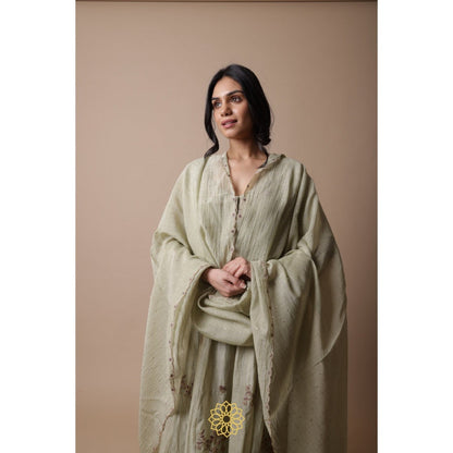 Rhua India Afra Green Anarkali with Palazzo and Dupatta (Set of 3)