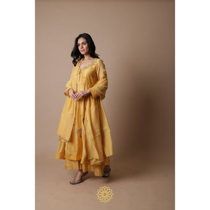 Rhua India Afra Yellow Anarkali with Palazzo and Dupatta (Set of 3)