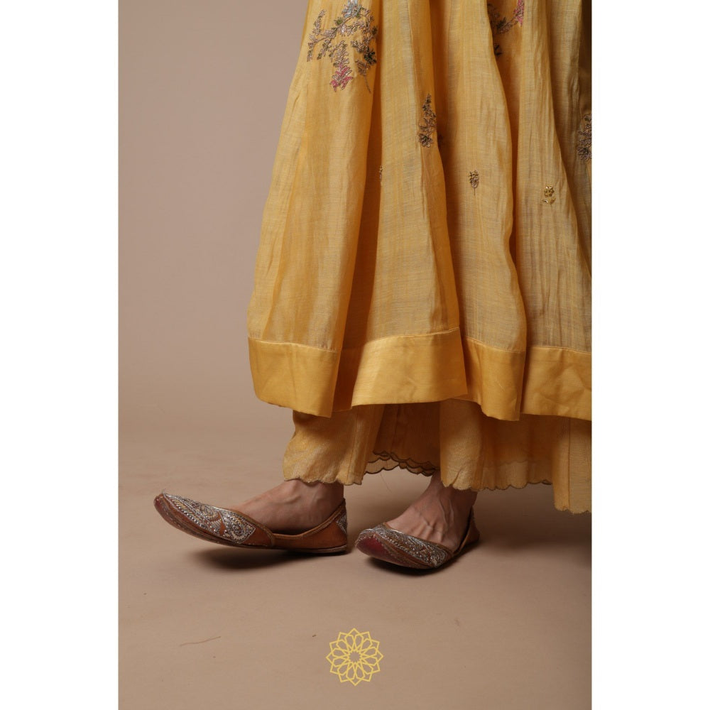 Rhua India Afra Yellow Anarkali with Palazzo and Dupatta (Set of 3)