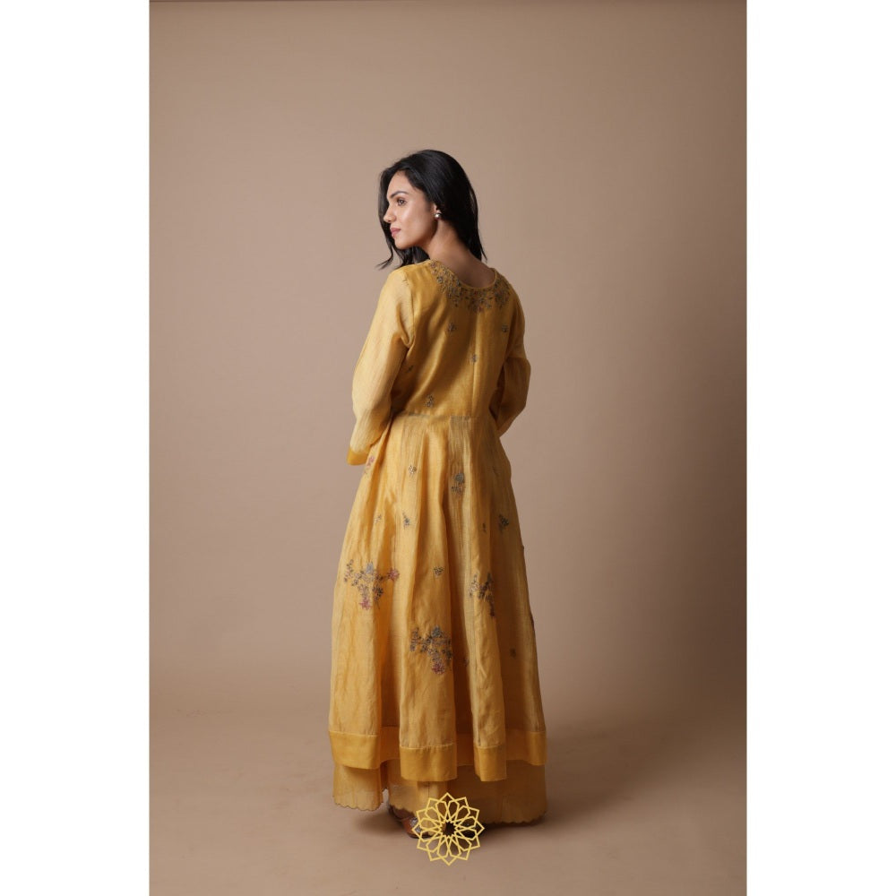 Rhua India Afra Yellow Anarkali with Palazzo and Dupatta (Set of 3)