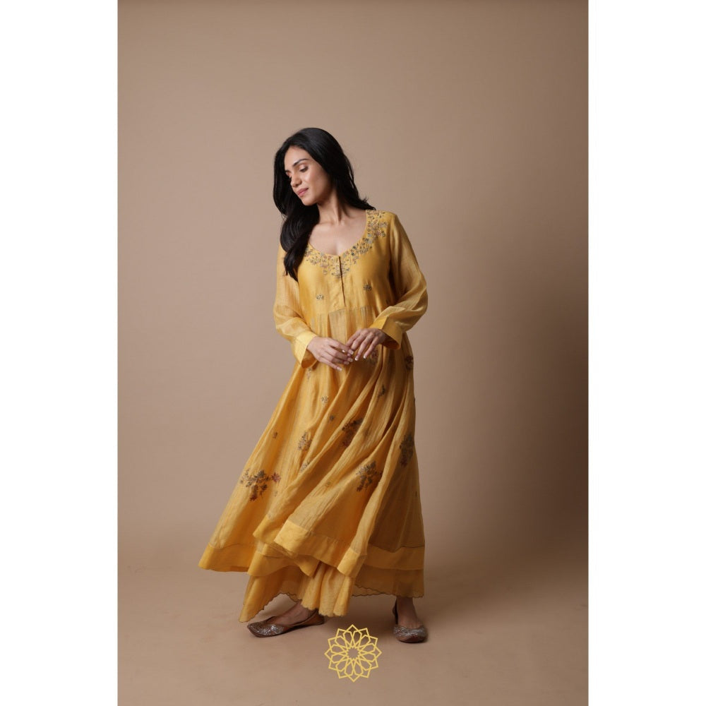 Rhua India Afra Yellow Anarkali with Palazzo and Dupatta (Set of 3)