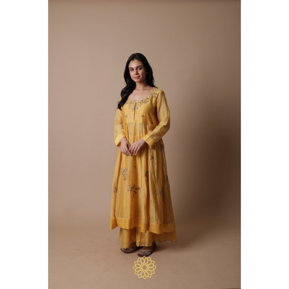 Rhua India Afra Yellow Anarkali with Palazzo and Dupatta (Set of 3)
