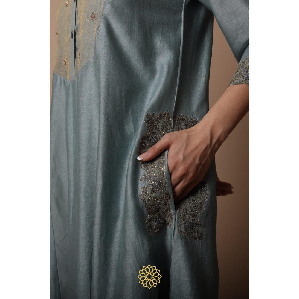 Rhua India Nimai Power Blue Straight Kurta with Pant and Dupatta (Set of 3)