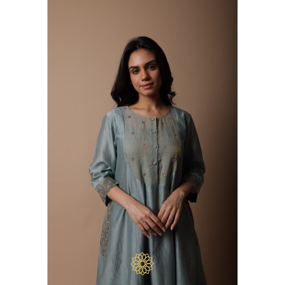 Rhua India Nimai Power Blue Straight Kurta with Pant and Dupatta (Set of 3)