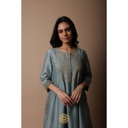 Rhua India Nimai Power Blue Straight Kurta with Pant and Dupatta (Set of 3)