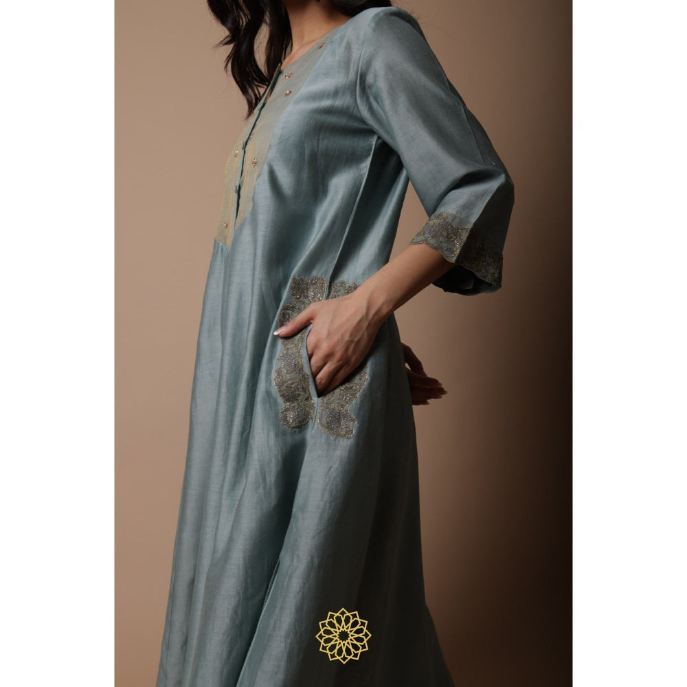 Rhua India Nimai Power Blue Straight Kurta with Pant and Dupatta (Set of 3)