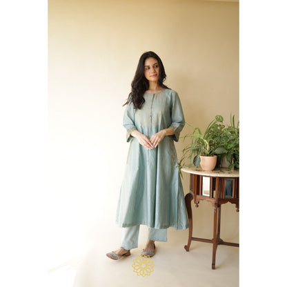 Rhua India Nimai Power Blue Straight Kurta with Pant and Dupatta (Set of 3)