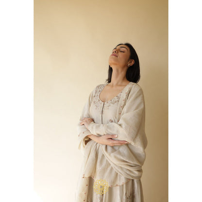 Rhua India Nitya White Straight Kurta with Palazzo and Dupatta (Set of 3)