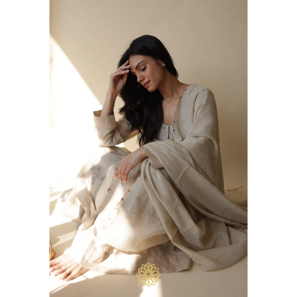 Rhua India Nitya White Straight Kurta with Palazzo and Dupatta (Set of 3)