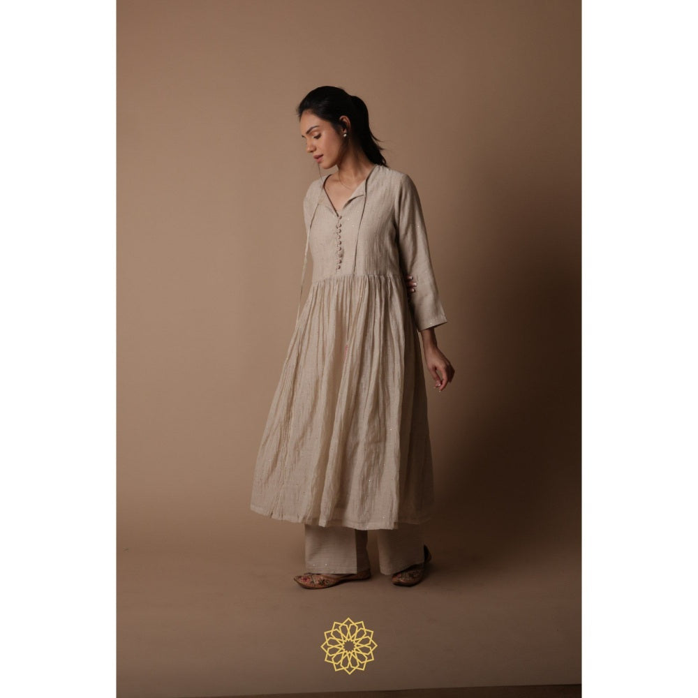 Rhua India Taupe Nitya Almond Straight Kurta with Palazzo (Set of 3)