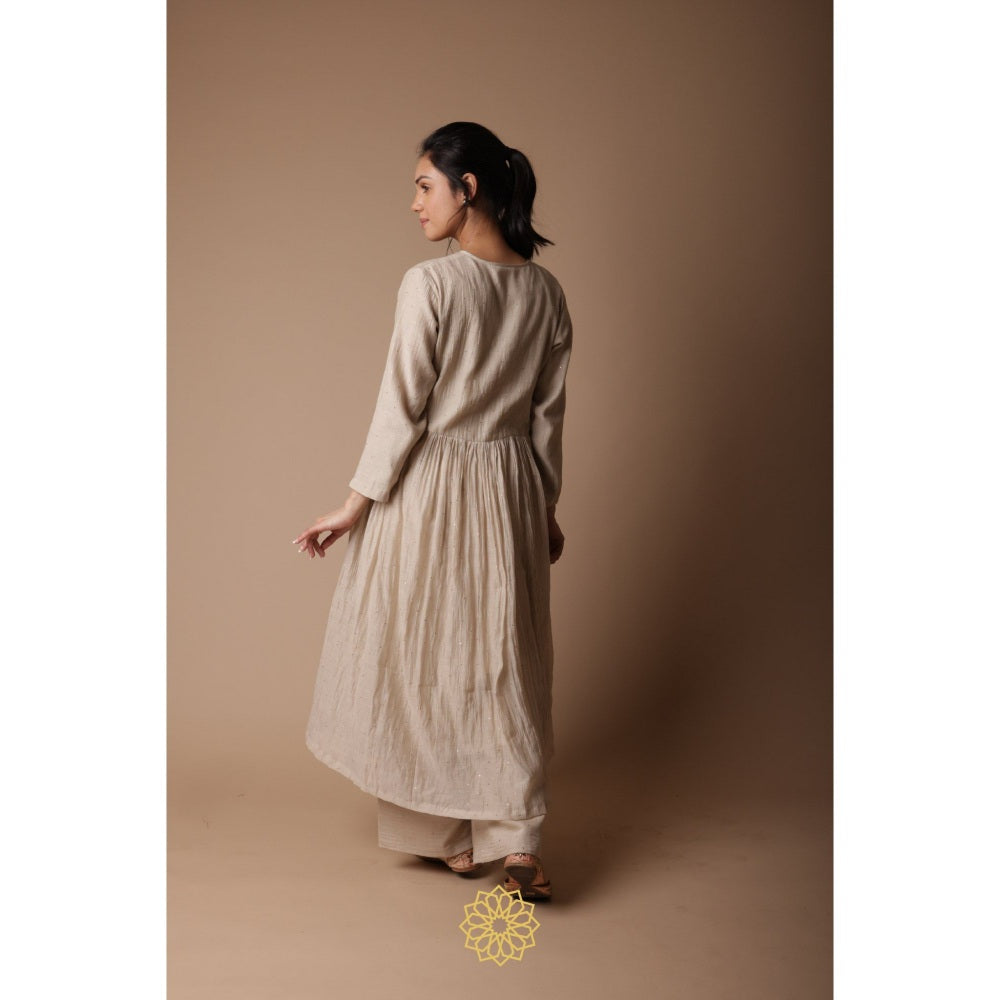 Rhua India Taupe Nitya Almond Straight Kurta with Palazzo (Set of 3)