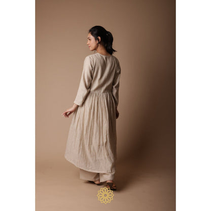 Rhua India Taupe Nitya Almond Straight Kurta with Palazzo (Set of 3)