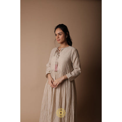 Rhua India Taupe Nitya Almond Straight Kurta with Palazzo (Set of 3)