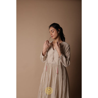 Rhua India Taupe Nitya Almond Straight Kurta with Palazzo (Set of 3)