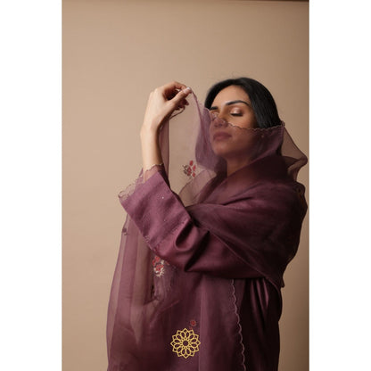 Rhua India Afsa-Mauve Straight Kurta with Palazzo and Dupatta (Set of 3)