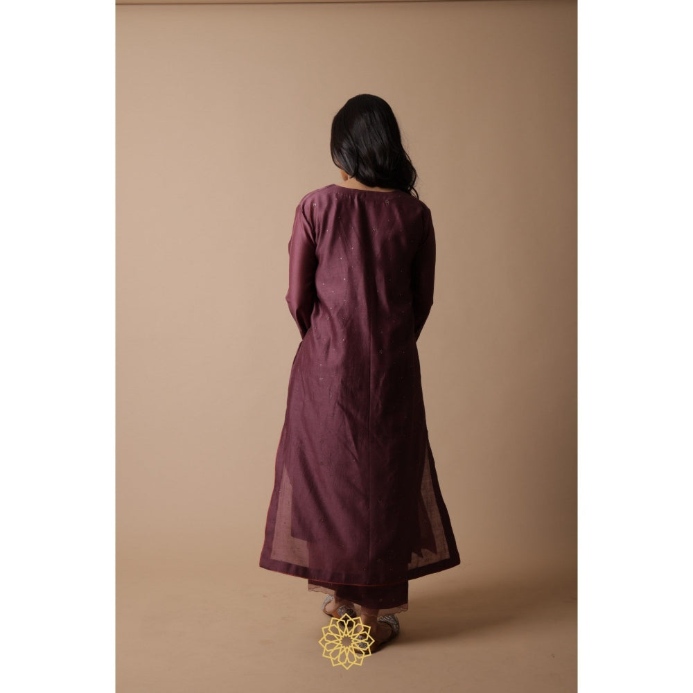 Rhua India Afsa-Mauve Straight Kurta with Palazzo and Dupatta (Set of 3)