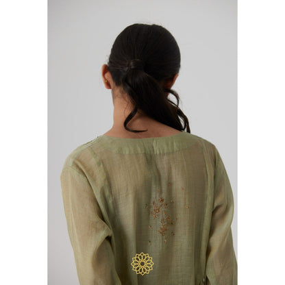 Rhua India Green Mihika Gathered Anarkali with Slip, Palazzo and Dupatta (Set of 4)