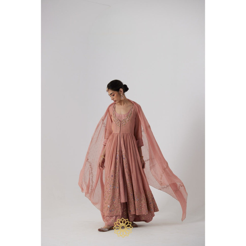 Rhua India Pink Akriti Anarkali with Pant, Dupatta and Slip (Set of 4)