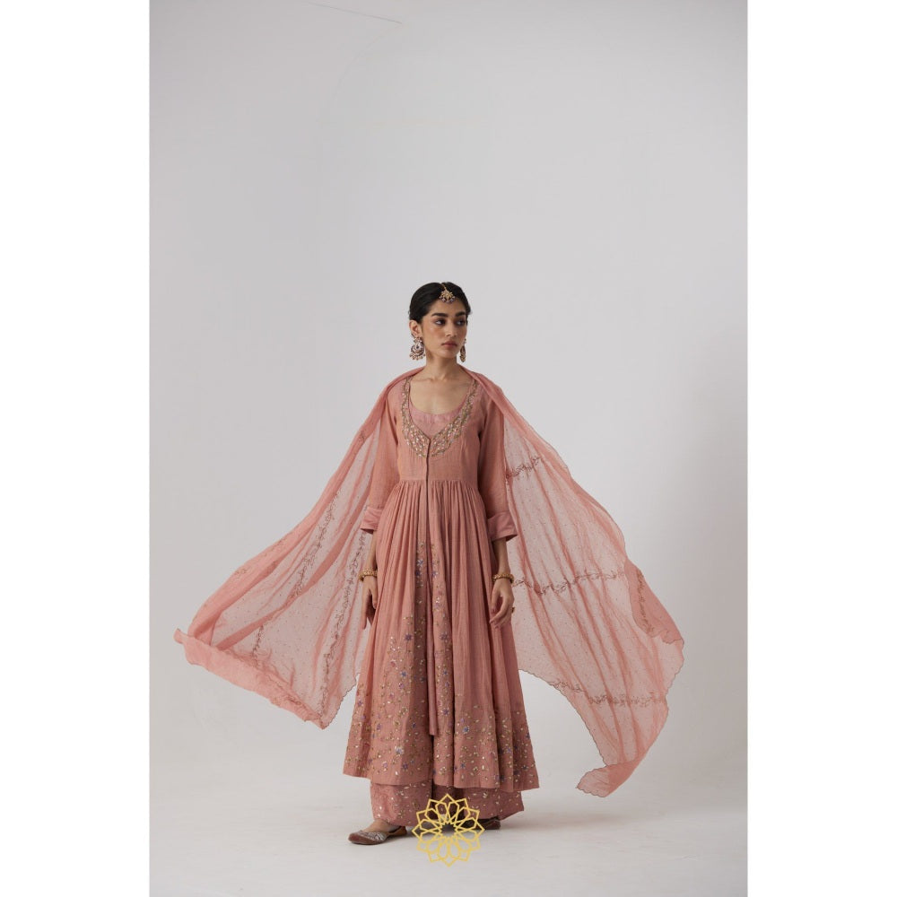 Rhua India Pink Akriti Anarkali with Pant, Dupatta and Slip (Set of 4)