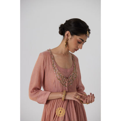 Rhua India Pink Akriti Anarkali with Pant, Dupatta and Slip (Set of 4)