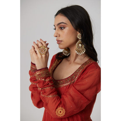 Rhua India Red Mitali Anarkali with Pant and Dupatta (Set of 3)