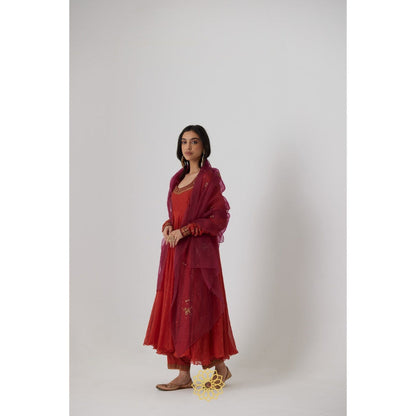 Rhua India Red Mitali Anarkali with Pant and Dupatta (Set of 3)