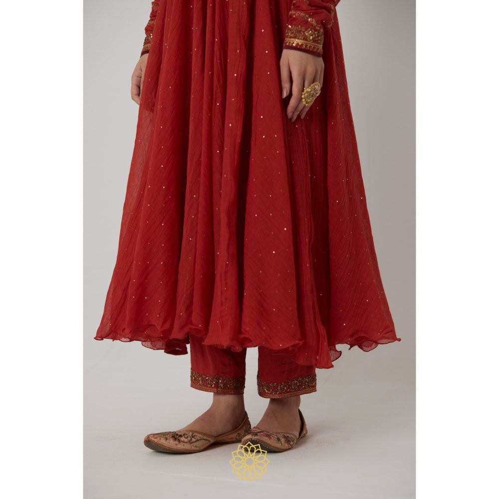 Rhua India Red Mitali Anarkali with Pant and Dupatta (Set of 3)