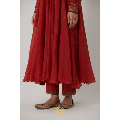 Rhua India Red Mitali Anarkali with Pant and Dupatta (Set of 3)