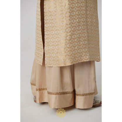 Rhua India Cream Prisha Straight Kurta with Palazzo and Dupatta (Set of 3)