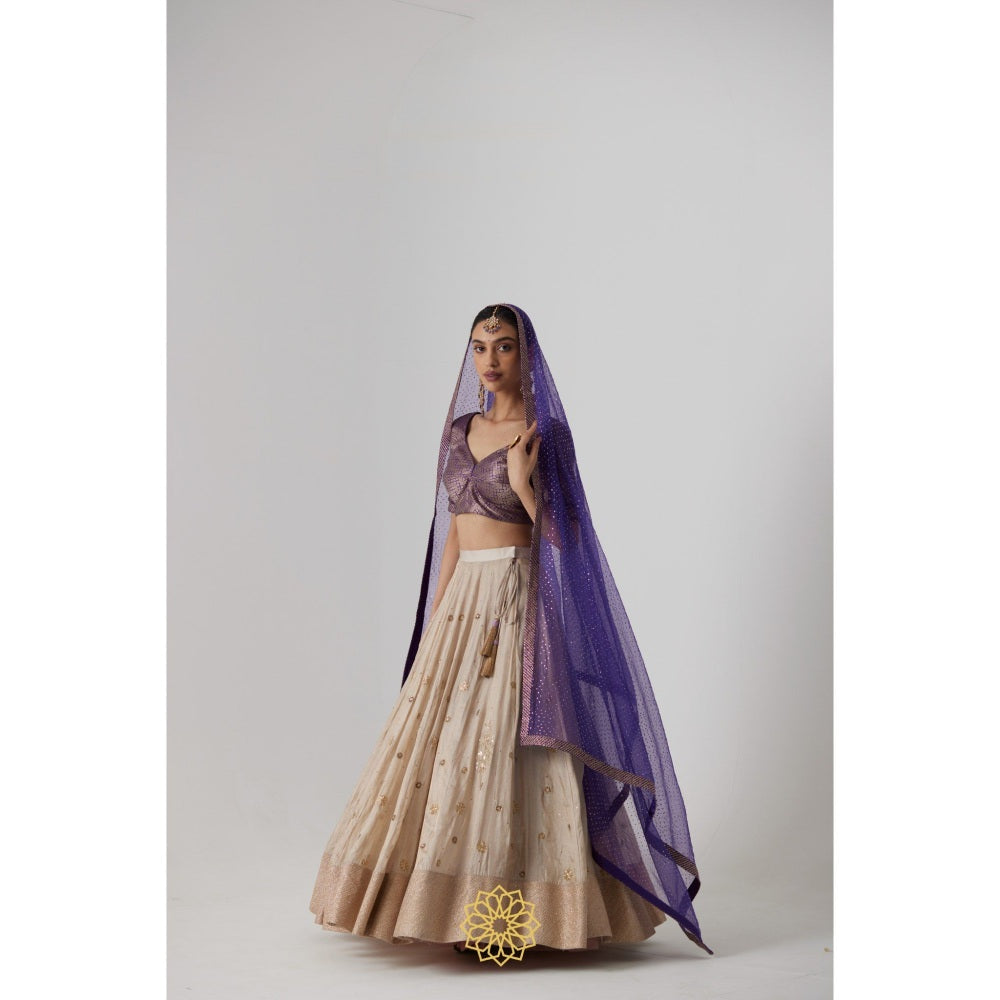 Rhua India Purple Janaki Lehenga with Blouse and Dupatta (Set of 3)