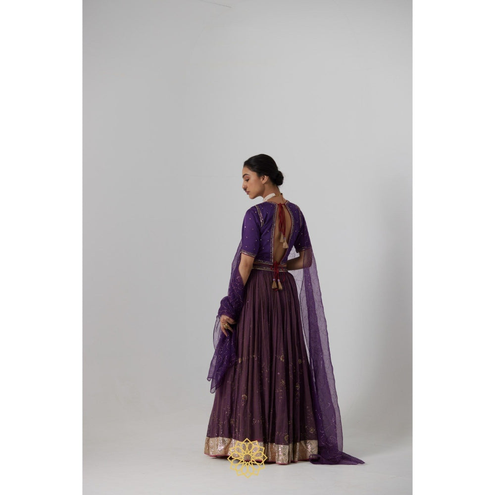 Rhua India Purple Dipta Lehenga with Blouse and Dupatta (Set of 3)