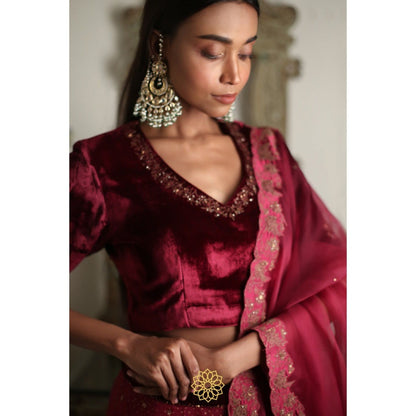 Rhua India Earthy Red Lehenga with Blouse and Dupatta (Set of 3)