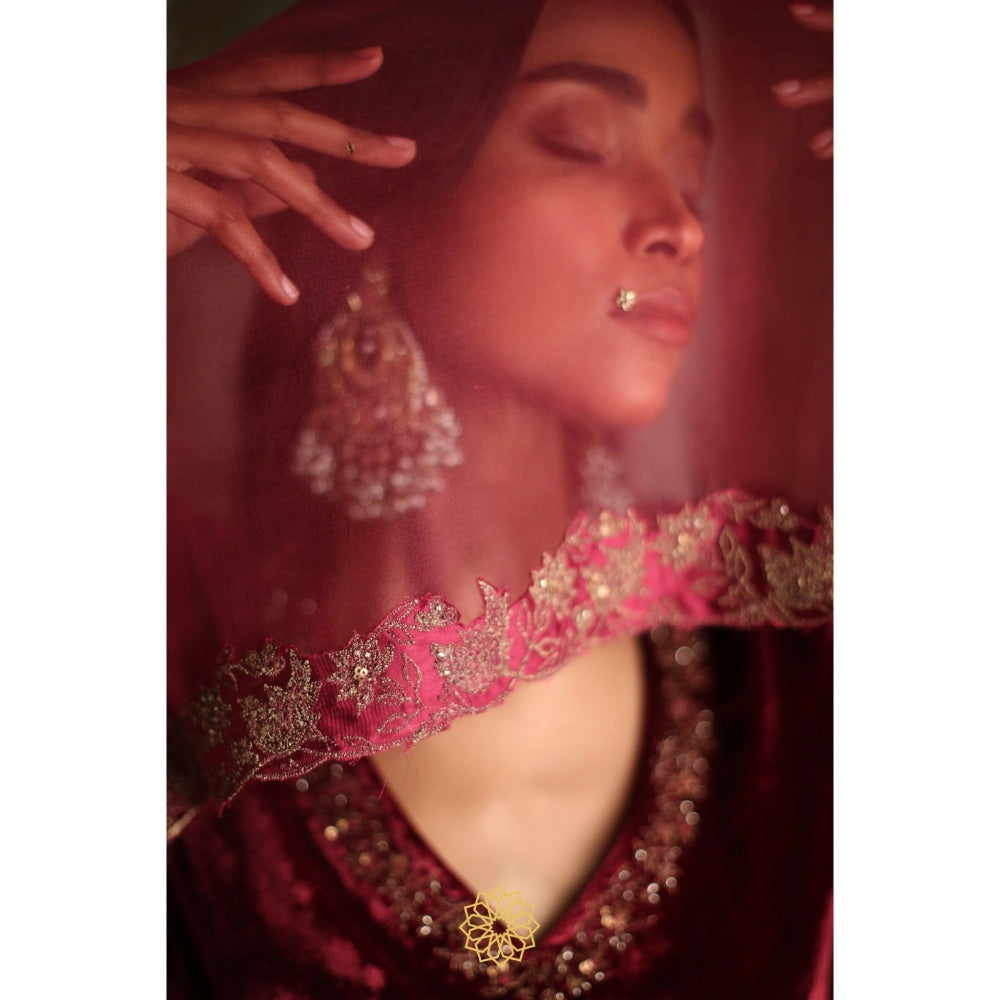 Rhua India Earthy Red Lehenga with Blouse and Dupatta (Set of 3)