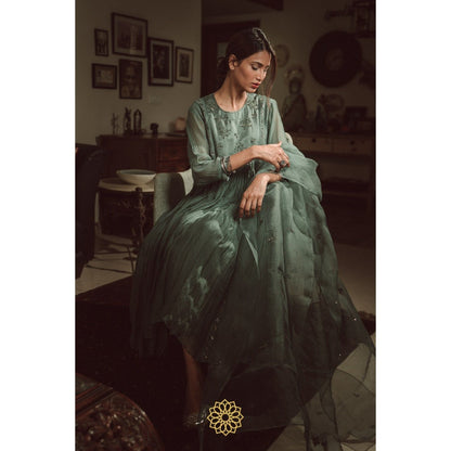 Rhua India Persian Green Anarkali with Pant and Dupatta (Set of 3)