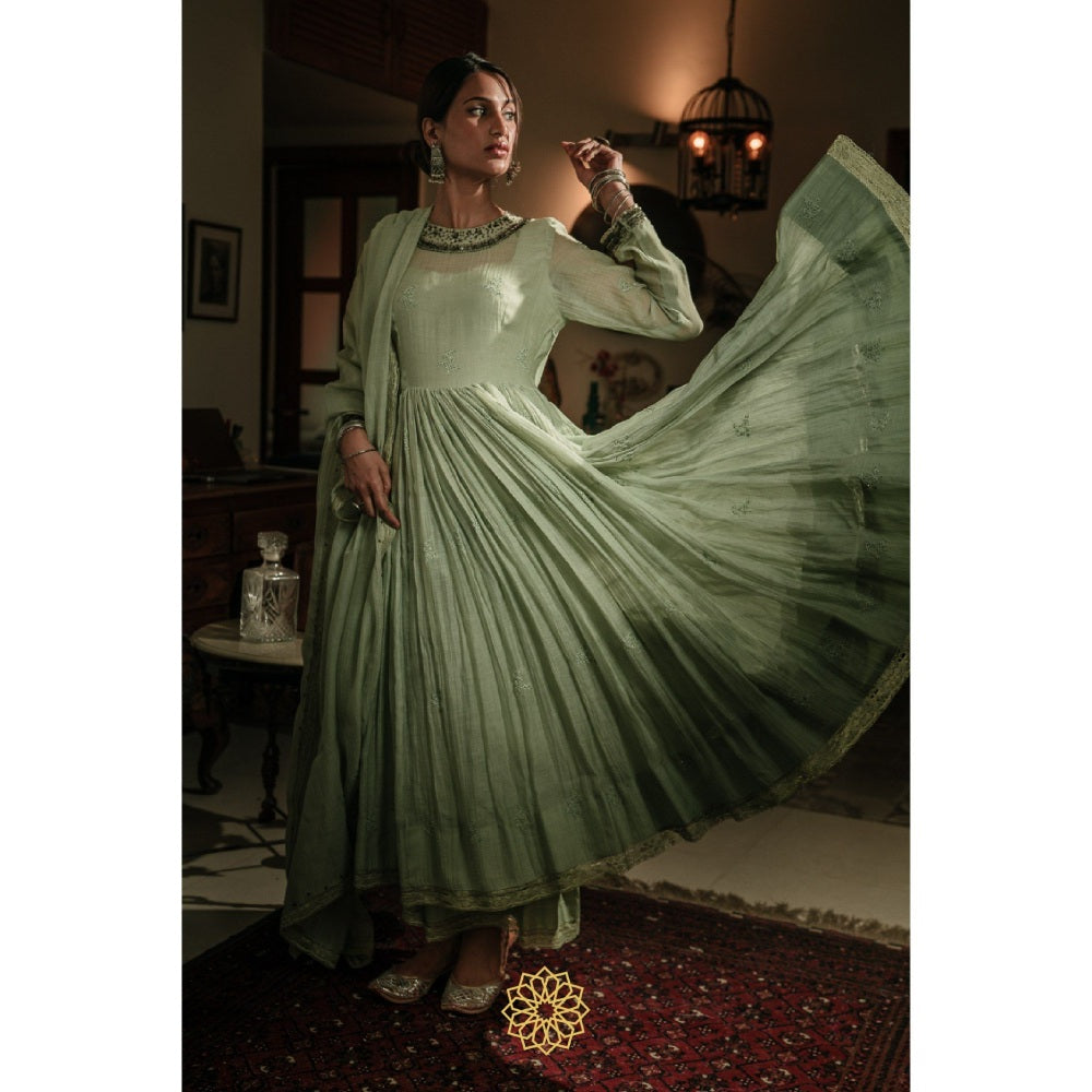 Rhua India Pistachio Green Anarkali with Pant and Dupatta (Set of 3)